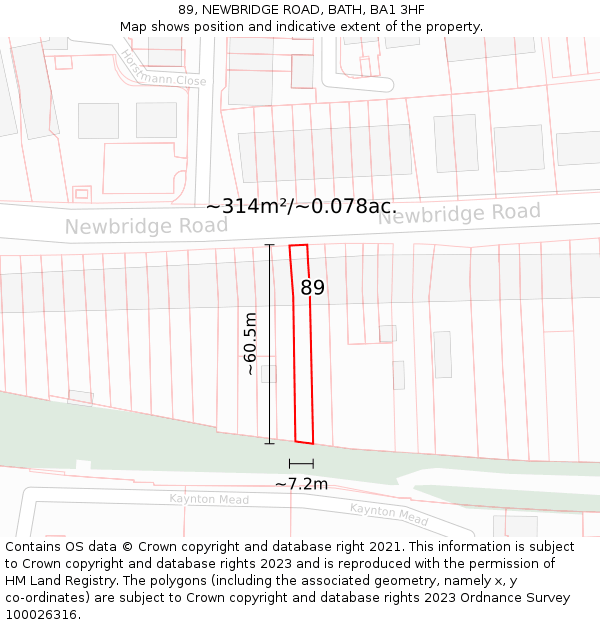 89, NEWBRIDGE ROAD, BATH, BA1 3HF: Plot and title map