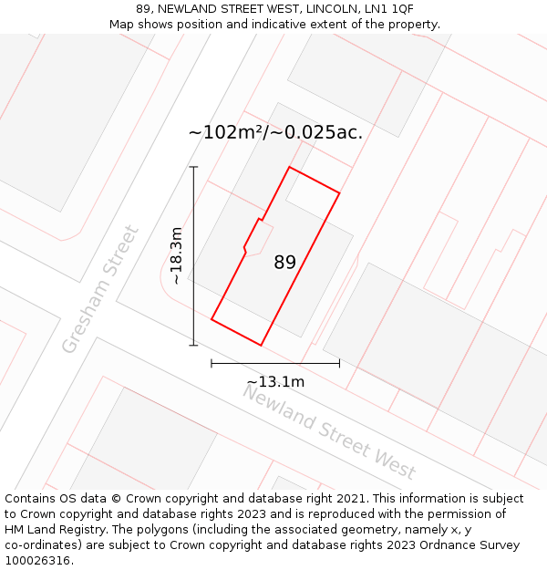 89, NEWLAND STREET WEST, LINCOLN, LN1 1QF: Plot and title map