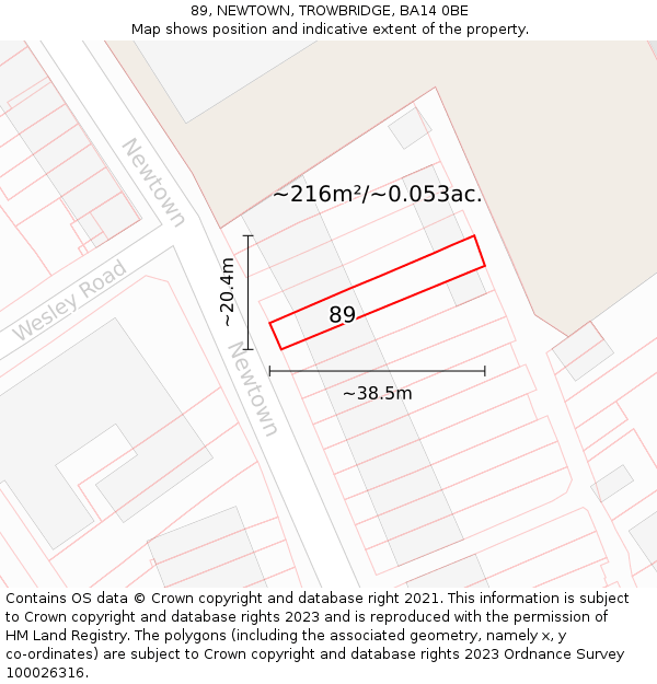 89, NEWTOWN, TROWBRIDGE, BA14 0BE: Plot and title map