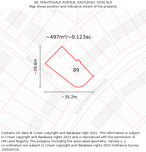 89, NIGHTINGALE AVENUE, EASTLEIGH, SO50 9LA: Plot and title map