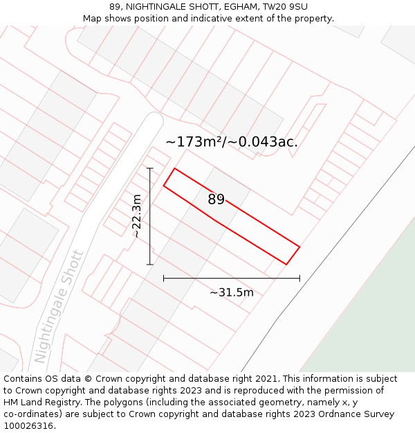89, NIGHTINGALE SHOTT, EGHAM, TW20 9SU: Plot and title map