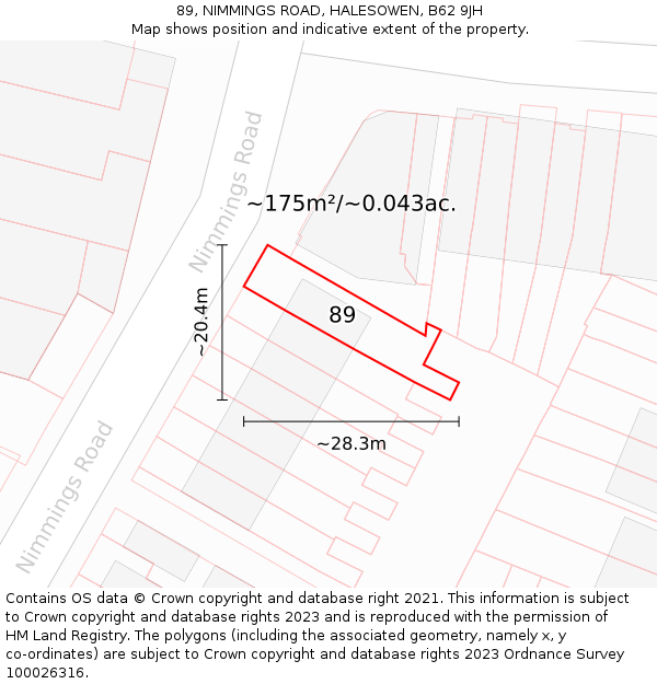 89, NIMMINGS ROAD, HALESOWEN, B62 9JH: Plot and title map
