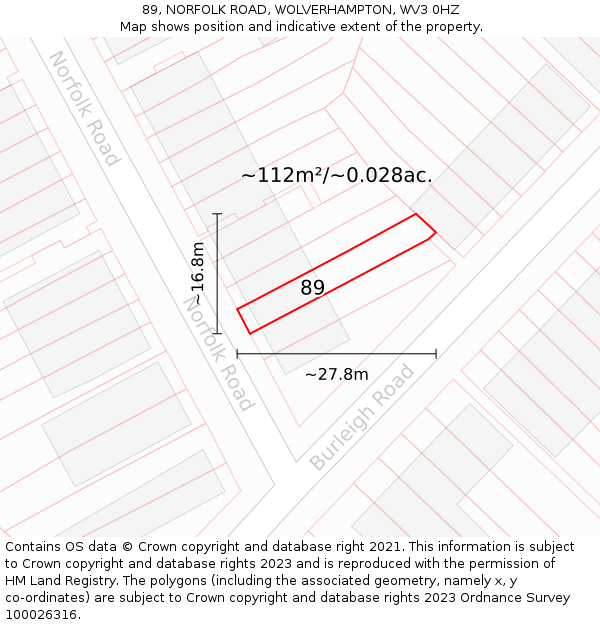89, NORFOLK ROAD, WOLVERHAMPTON, WV3 0HZ: Plot and title map