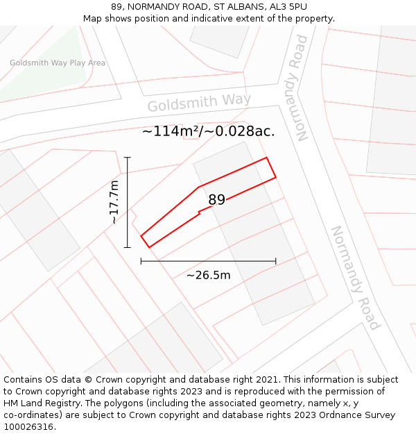89, NORMANDY ROAD, ST ALBANS, AL3 5PU: Plot and title map
