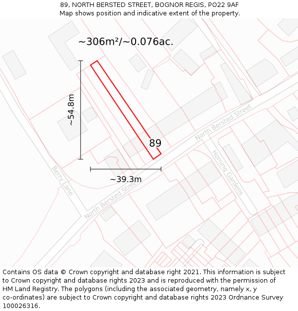 89, NORTH BERSTED STREET, BOGNOR REGIS, PO22 9AF: Plot and title map
