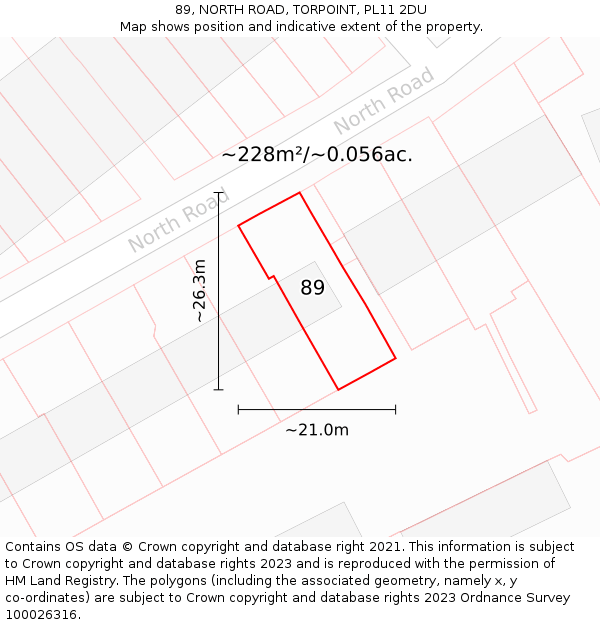 89, NORTH ROAD, TORPOINT, PL11 2DU: Plot and title map