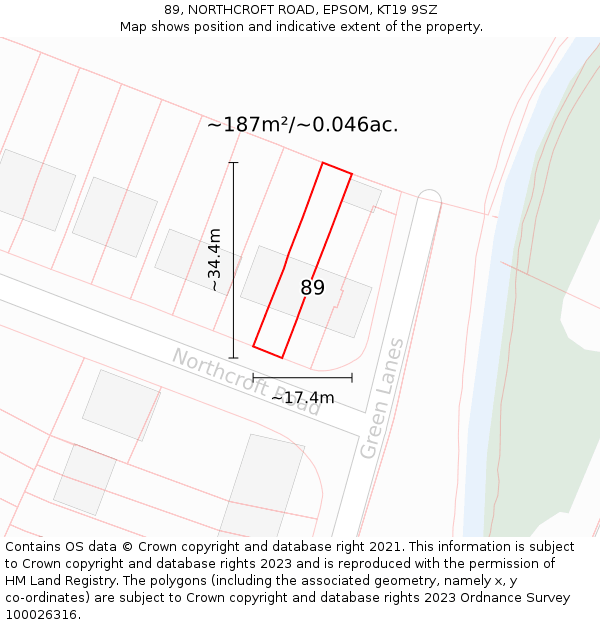 89, NORTHCROFT ROAD, EPSOM, KT19 9SZ: Plot and title map