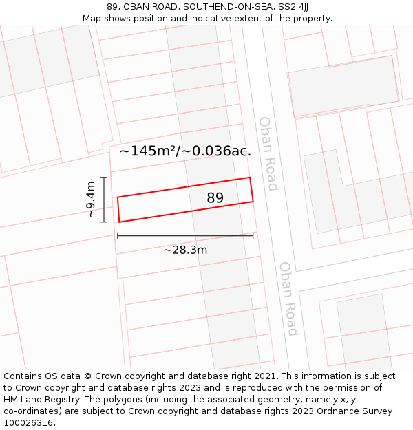 89, OBAN ROAD, SOUTHEND-ON-SEA, SS2 4JJ: Plot and title map