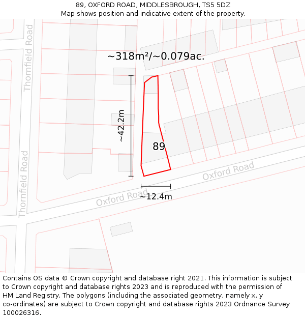 89, OXFORD ROAD, MIDDLESBROUGH, TS5 5DZ: Plot and title map