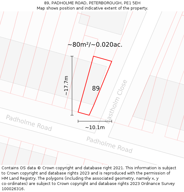 89, PADHOLME ROAD, PETERBOROUGH, PE1 5EH: Plot and title map