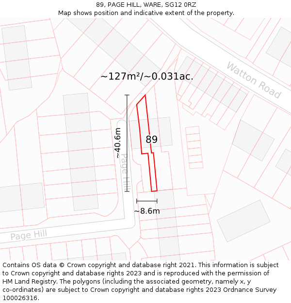89, PAGE HILL, WARE, SG12 0RZ: Plot and title map