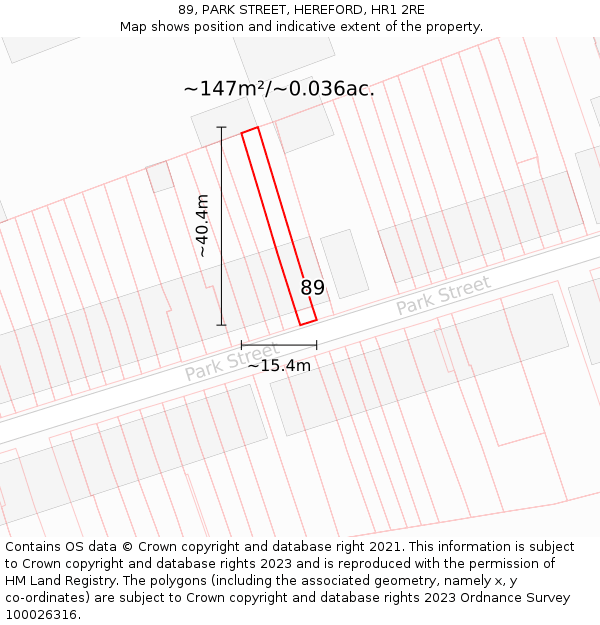 89, PARK STREET, HEREFORD, HR1 2RE: Plot and title map