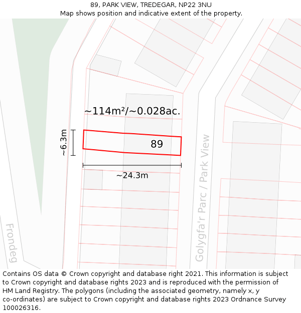 89, PARK VIEW, TREDEGAR, NP22 3NU: Plot and title map