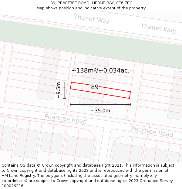 89, PEARTREE ROAD, HERNE BAY, CT6 7EG: Plot and title map