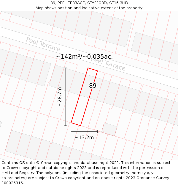 89, PEEL TERRACE, STAFFORD, ST16 3HD: Plot and title map
