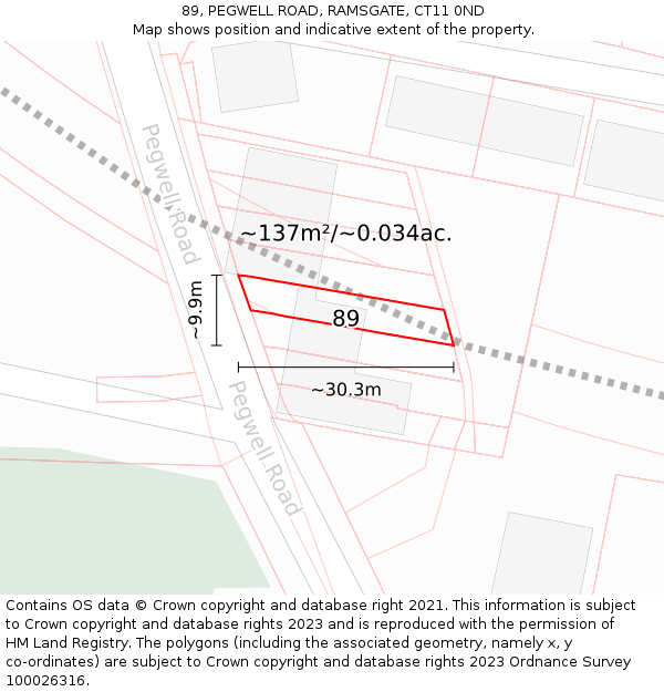 89, PEGWELL ROAD, RAMSGATE, CT11 0ND: Plot and title map