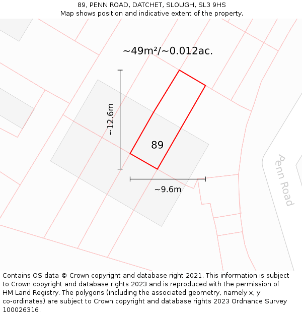 89, PENN ROAD, DATCHET, SLOUGH, SL3 9HS: Plot and title map