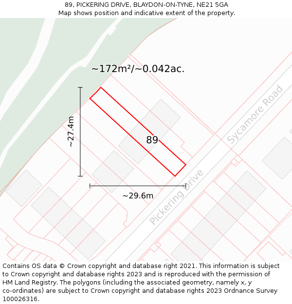89, PICKERING DRIVE, BLAYDON-ON-TYNE, NE21 5GA: Plot and title map
