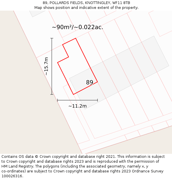 89, POLLARDS FIELDS, KNOTTINGLEY, WF11 8TB: Plot and title map