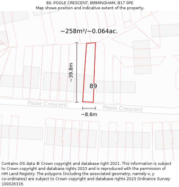 89, POOLE CRESCENT, BIRMINGHAM, B17 0PE: Plot and title map