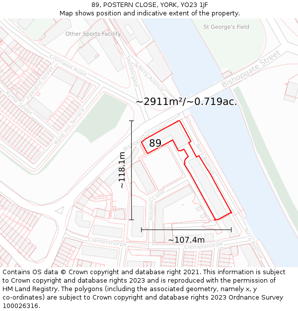 89, POSTERN CLOSE, YORK, YO23 1JF: Plot and title map