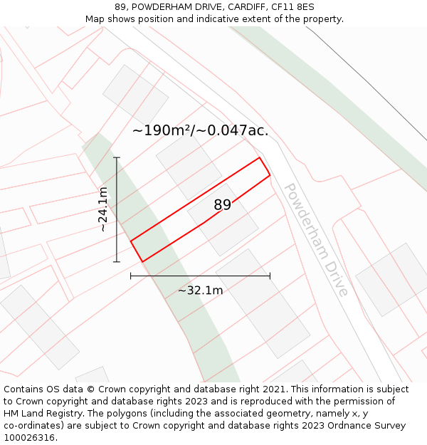 89, POWDERHAM DRIVE, CARDIFF, CF11 8ES: Plot and title map