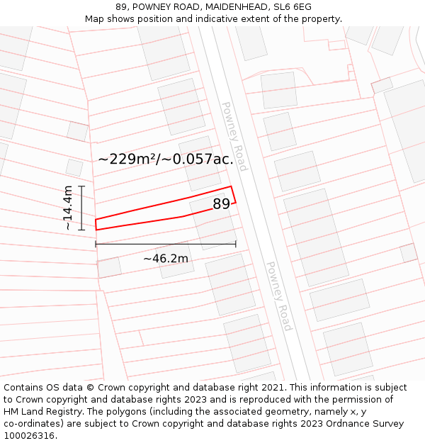 89, POWNEY ROAD, MAIDENHEAD, SL6 6EG: Plot and title map