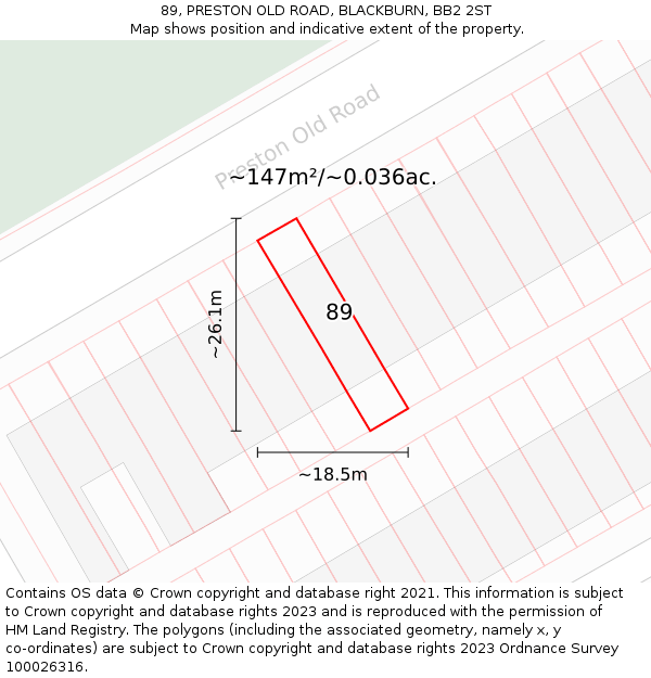 89, PRESTON OLD ROAD, BLACKBURN, BB2 2ST: Plot and title map