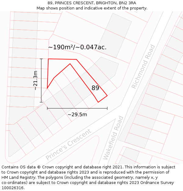 89, PRINCES CRESCENT, BRIGHTON, BN2 3RA: Plot and title map