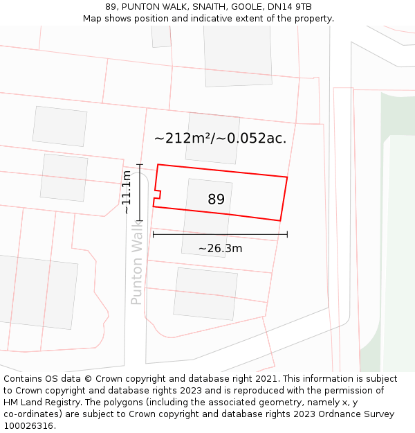 89, PUNTON WALK, SNAITH, GOOLE, DN14 9TB: Plot and title map