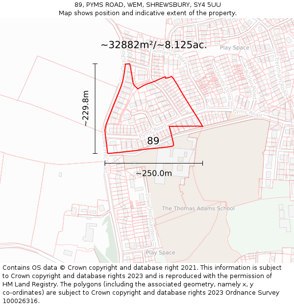 89, PYMS ROAD, WEM, SHREWSBURY, SY4 5UU: Plot and title map