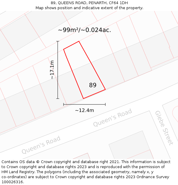 89, QUEENS ROAD, PENARTH, CF64 1DH: Plot and title map