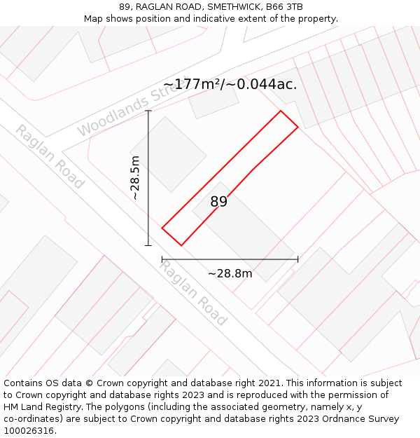 89, RAGLAN ROAD, SMETHWICK, B66 3TB: Plot and title map