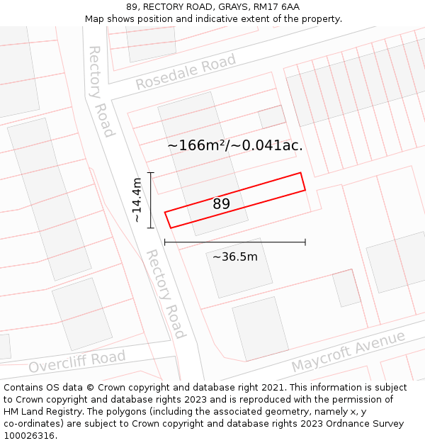 89, RECTORY ROAD, GRAYS, RM17 6AA: Plot and title map