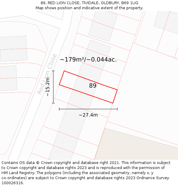 89, RED LION CLOSE, TIVIDALE, OLDBURY, B69 1UG: Plot and title map