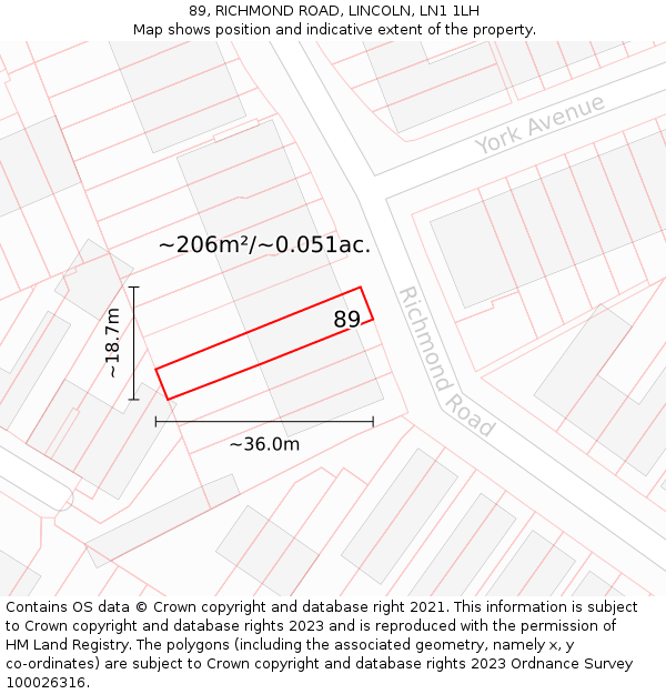 89, RICHMOND ROAD, LINCOLN, LN1 1LH: Plot and title map