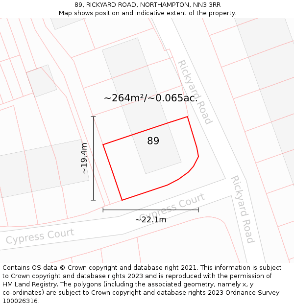89, RICKYARD ROAD, NORTHAMPTON, NN3 3RR: Plot and title map