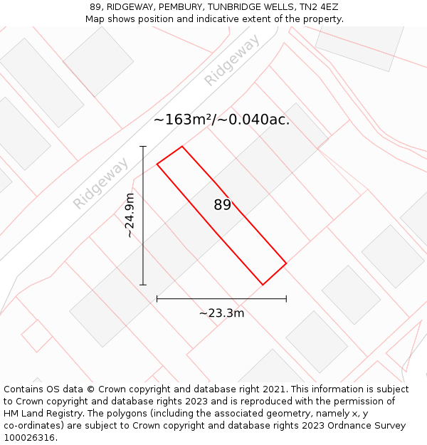 89, RIDGEWAY, PEMBURY, TUNBRIDGE WELLS, TN2 4EZ: Plot and title map