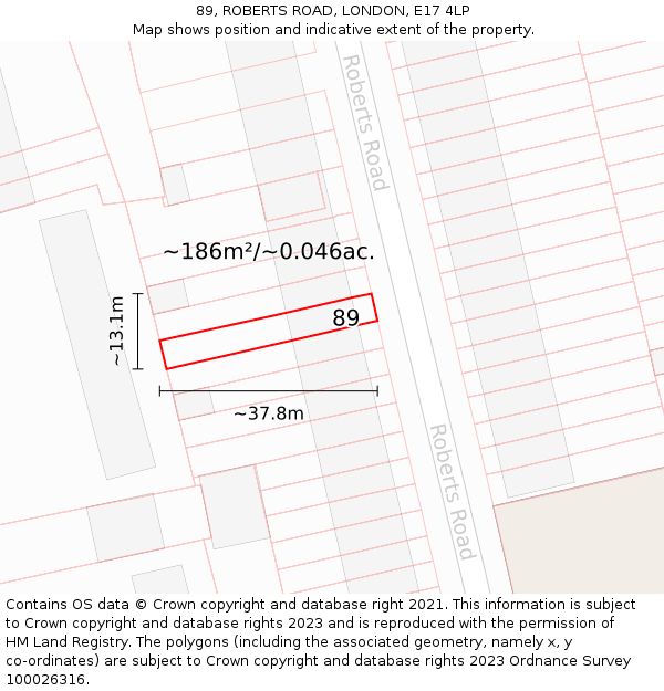 89, ROBERTS ROAD, LONDON, E17 4LP: Plot and title map