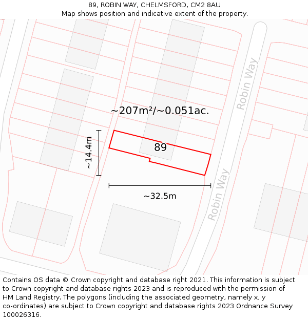 89, ROBIN WAY, CHELMSFORD, CM2 8AU: Plot and title map