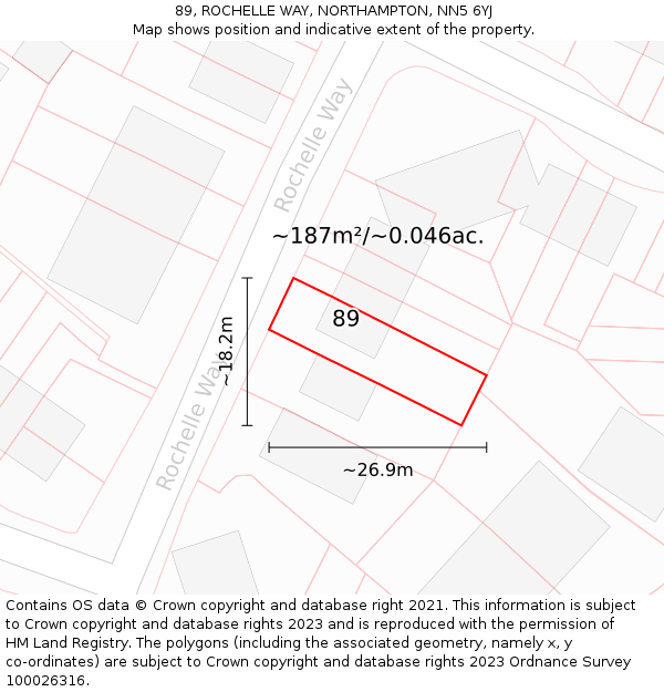 89, ROCHELLE WAY, NORTHAMPTON, NN5 6YJ: Plot and title map