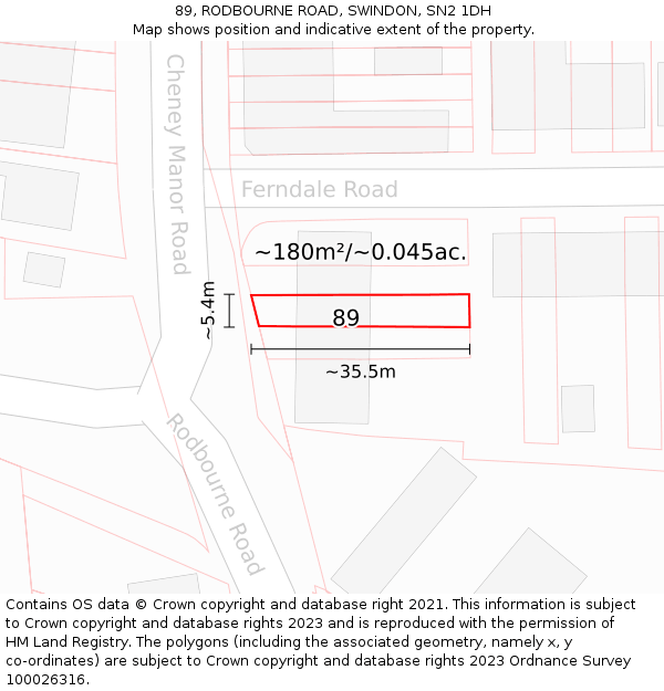 89, RODBOURNE ROAD, SWINDON, SN2 1DH: Plot and title map