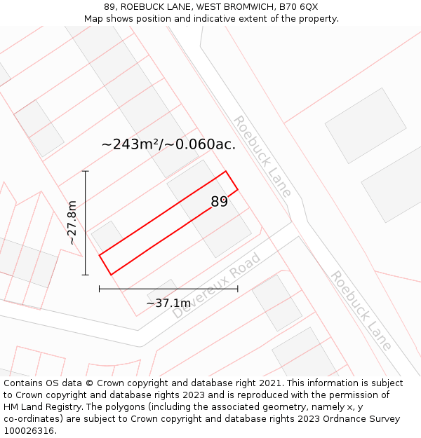 89, ROEBUCK LANE, WEST BROMWICH, B70 6QX: Plot and title map
