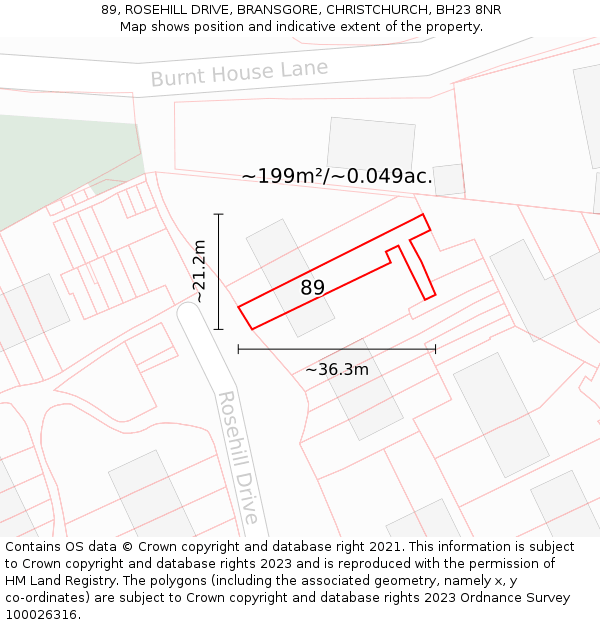 89, ROSEHILL DRIVE, BRANSGORE, CHRISTCHURCH, BH23 8NR: Plot and title map