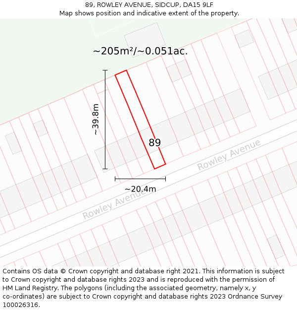 89, ROWLEY AVENUE, SIDCUP, DA15 9LF: Plot and title map