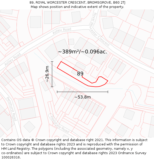 89, ROYAL WORCESTER CRESCENT, BROMSGROVE, B60 2TJ: Plot and title map