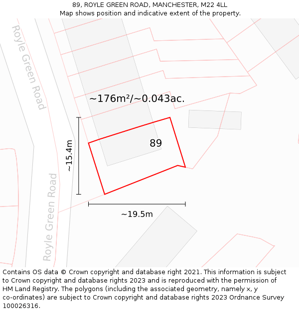 89, ROYLE GREEN ROAD, MANCHESTER, M22 4LL: Plot and title map