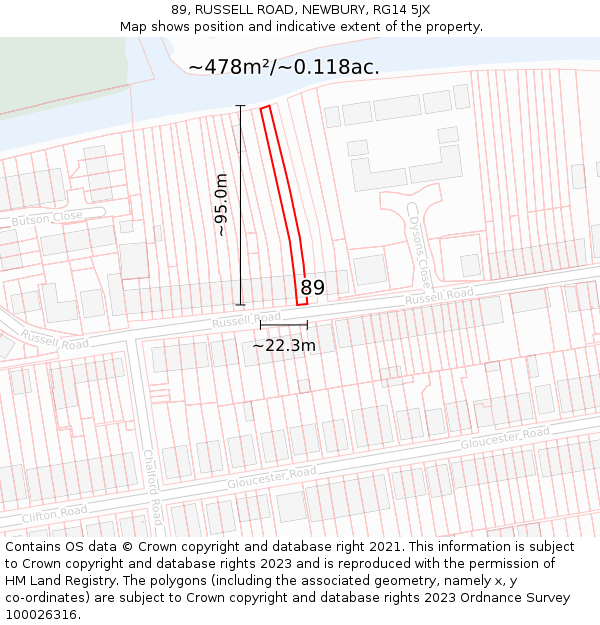 89, RUSSELL ROAD, NEWBURY, RG14 5JX: Plot and title map