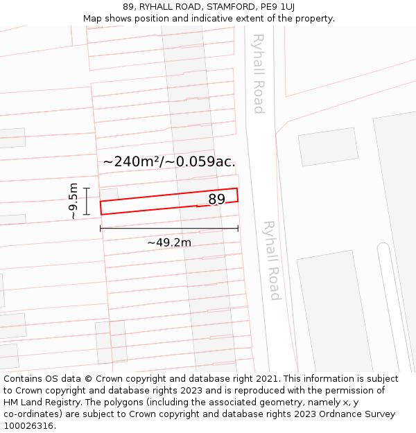 89, RYHALL ROAD, STAMFORD, PE9 1UJ: Plot and title map