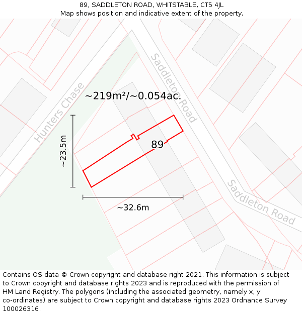 89, SADDLETON ROAD, WHITSTABLE, CT5 4JL: Plot and title map